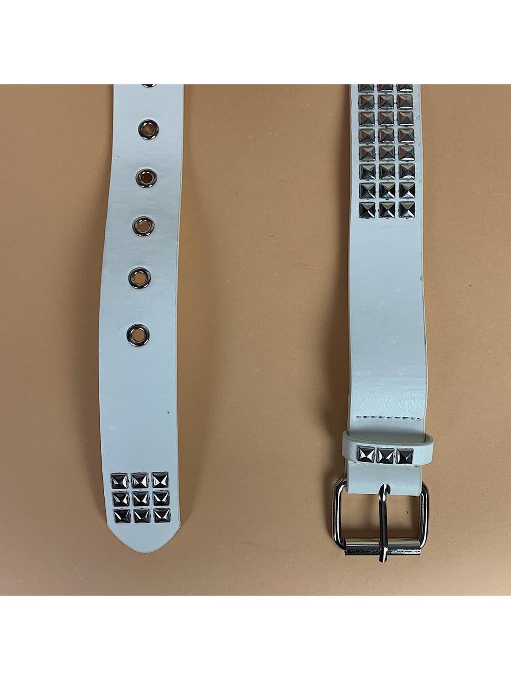 Vintage Y2K White Punk Studded Diamond Belt - Picture 4 of 7